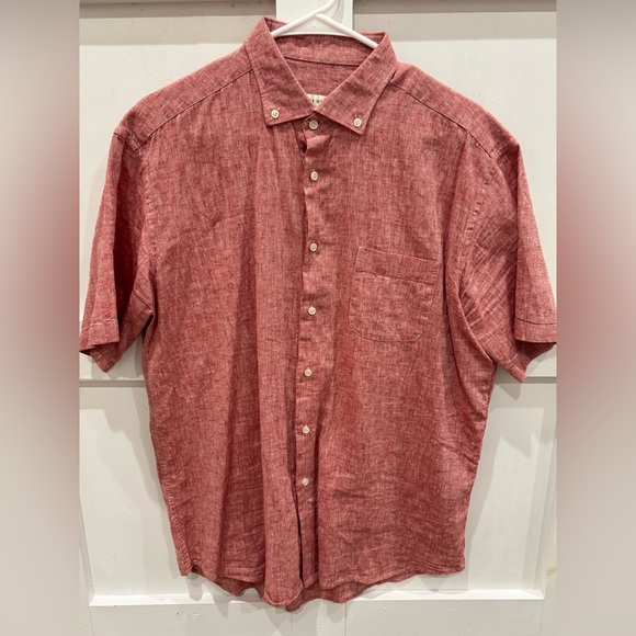 Men's Red Button-Up Shirt Linen - Picture 1 of 4